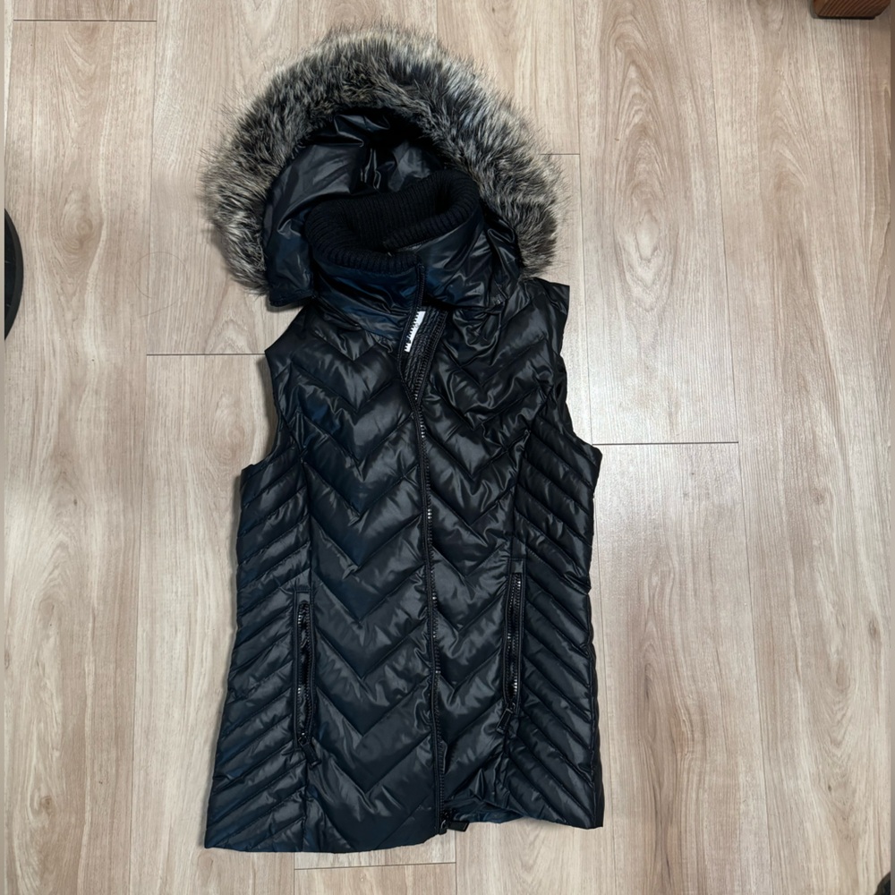 BCBG Faux Fur Trim Hood Vest